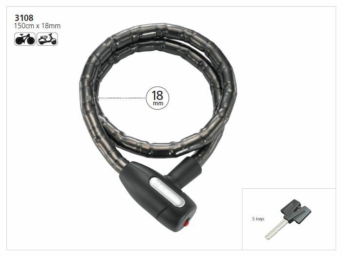 zámek MAGNUM článkový moto 1500x18 mm s 5-ti klíči