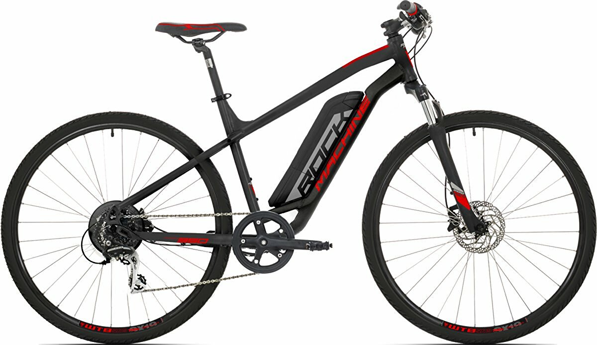 elektrokolo Rock Machine CrossRide e350 mat black/silver/brick red +bat. 418 Wh, 20" (L)