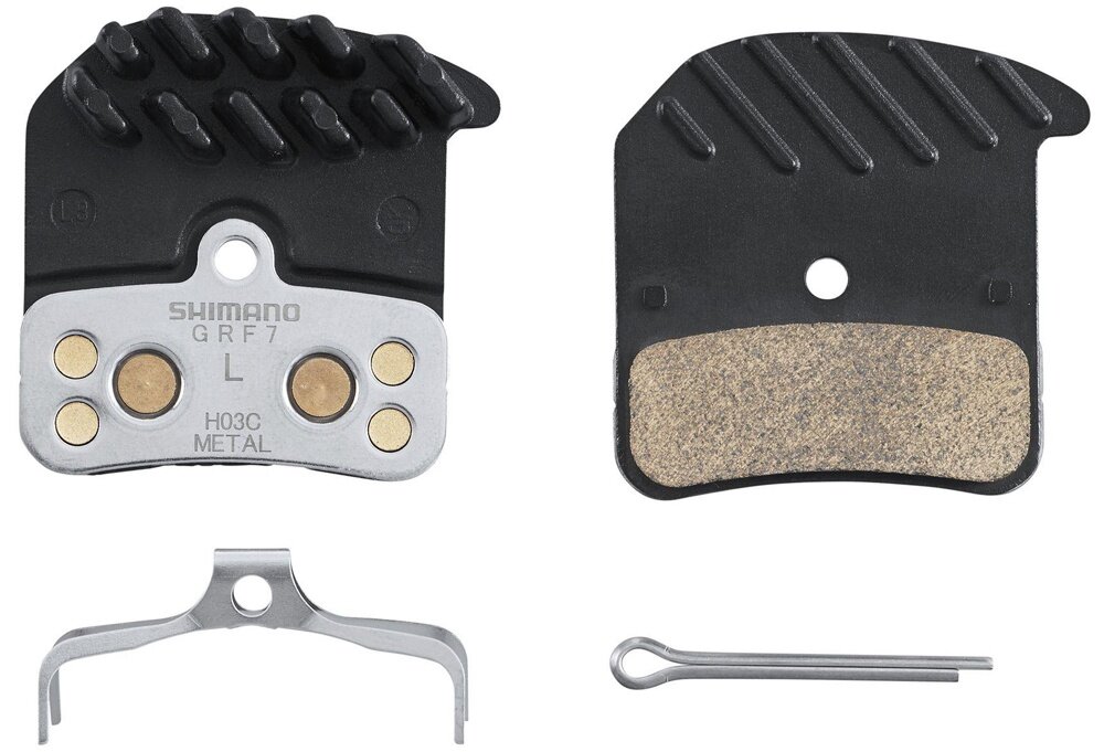 brzdové destičky SHIMANO H03C-MFA metal, s chladiči čtyřpístkové, v krabičce