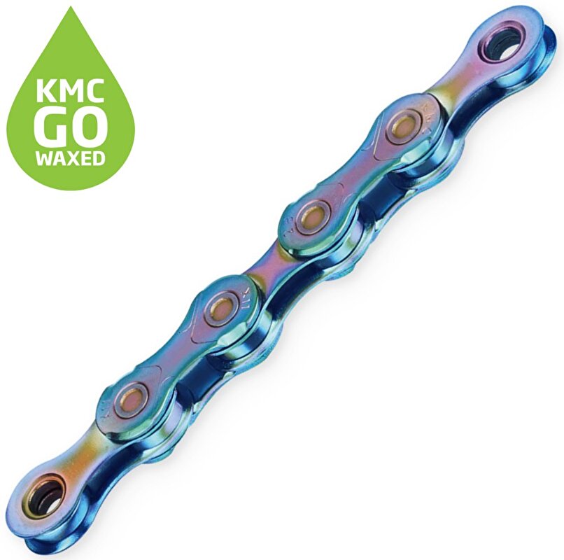 řetěz KMC X-12 aurora modrý v krabičce 126 čl. WAX-voskovaný