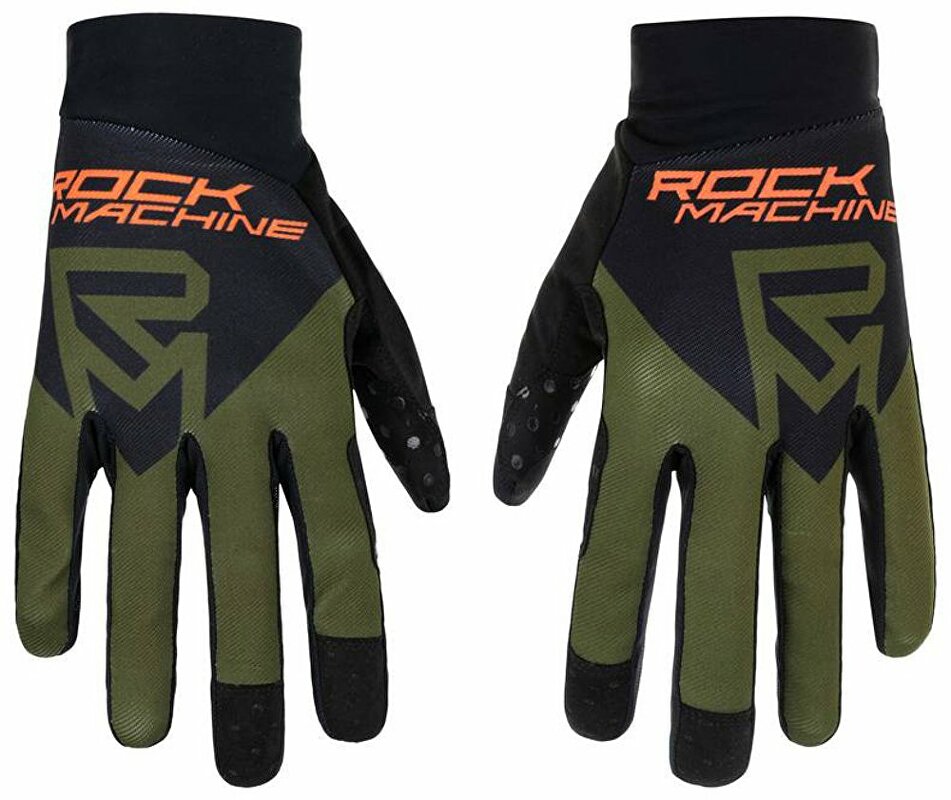 dlouhoprsté rukavice ROCK MACHINE Race khaki/oranžovo/černé vel.XL