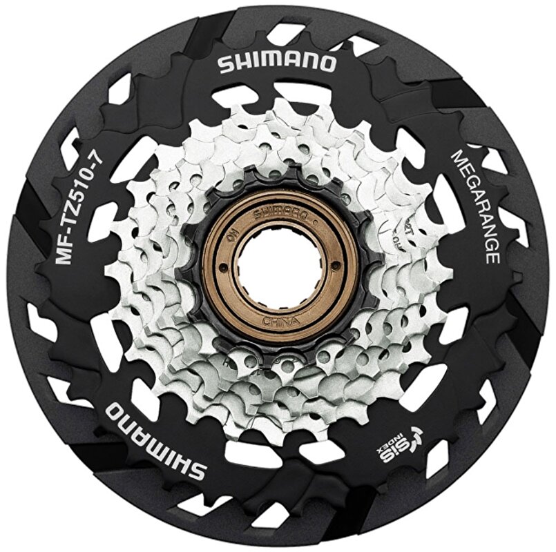 7-kolo SHIMANO MF-TZ510 14-34 zubů Megarange, s krytem paprsků, v krabičce
